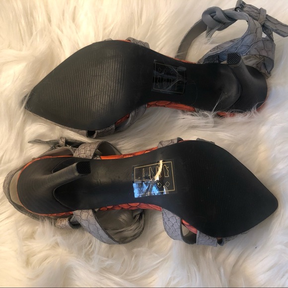 NWOT Paper Fox Grey Orange Snakeskin Pointy Toe Ankle Strap Heels Shoedazzle - Picture 11 of 13